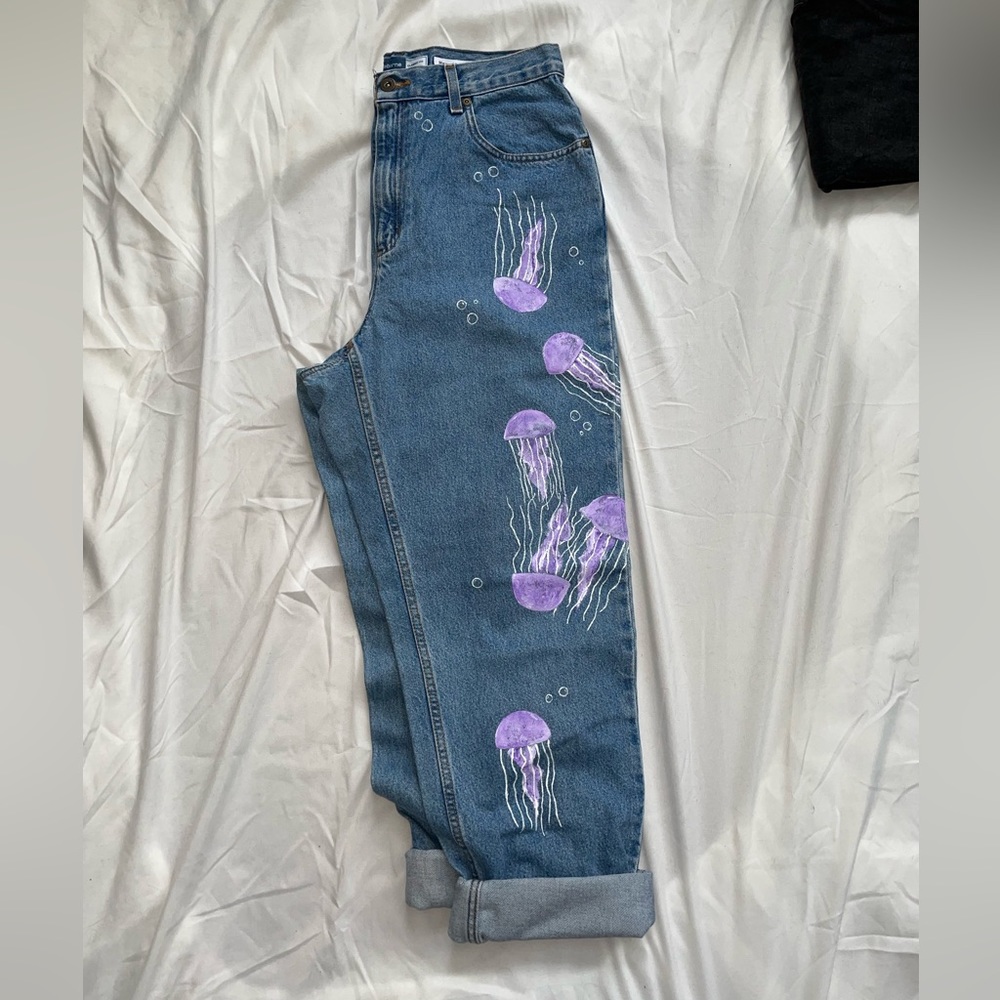 Hand painted jellyfish jeans